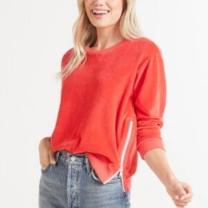 Sundry X Evereve bright salmon coral velour side-hem zip pullover sweatshirt XS